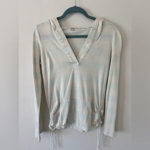 Roxy Cream and Light Blue Striped Hoodie Top